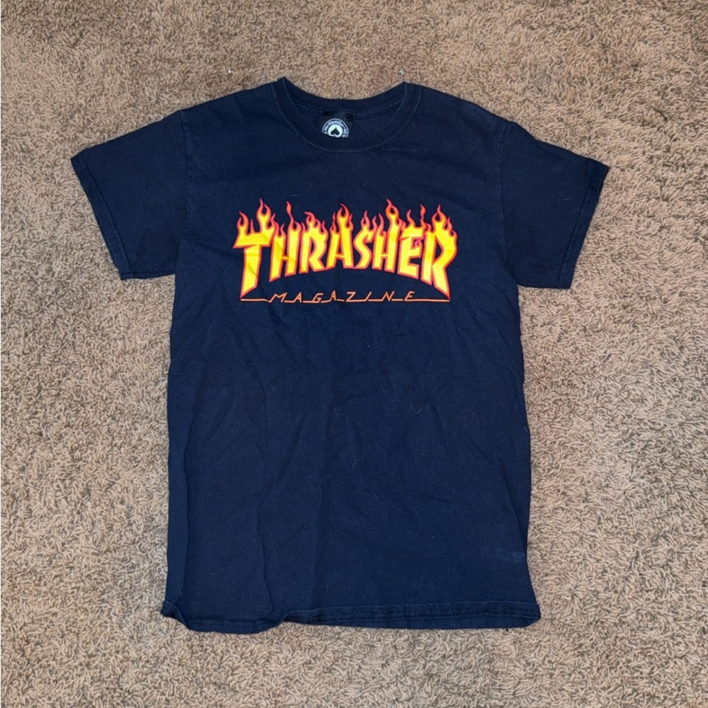 Thrasher Black T-Shirt with Flame Logo